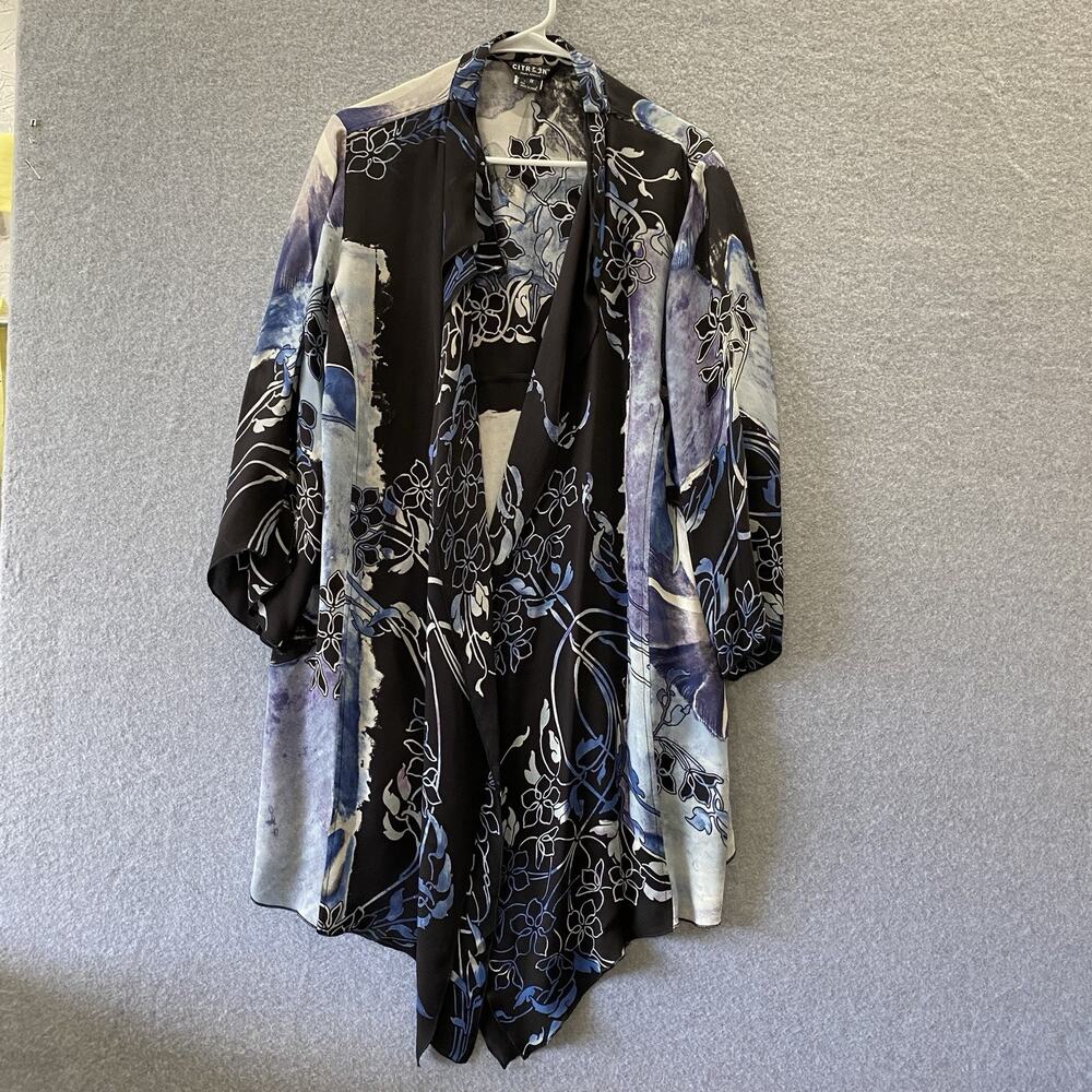 Citron Santa Monica Duster Womens 1X Silk Cascade Kimono Art Abstract Floral